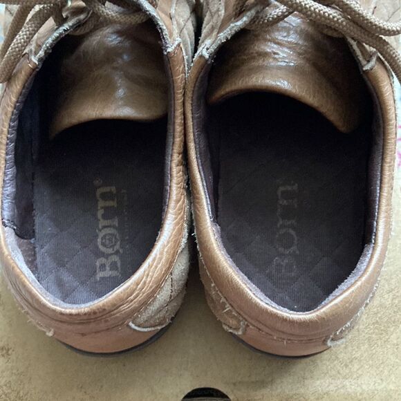 Born SOTO Brown Leather Suede Casual Quilted Lace up Sneakers Shoes - Picture 4 of 14